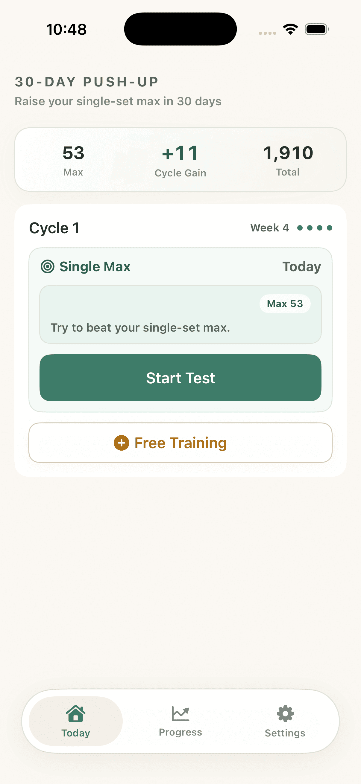 30-Day Push-up Plan Today screen