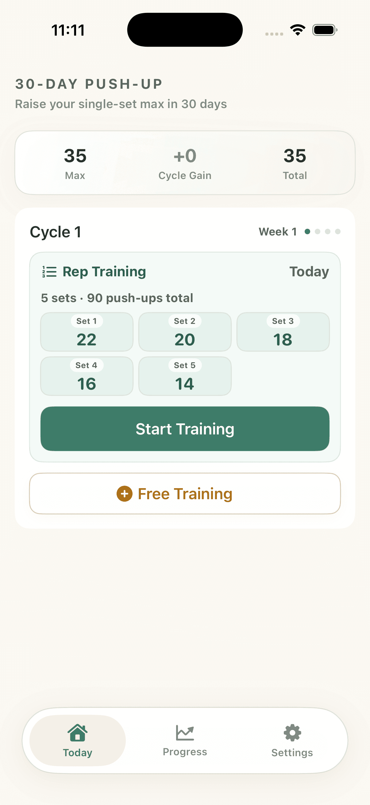 30-Day Push-up Plan Today screen